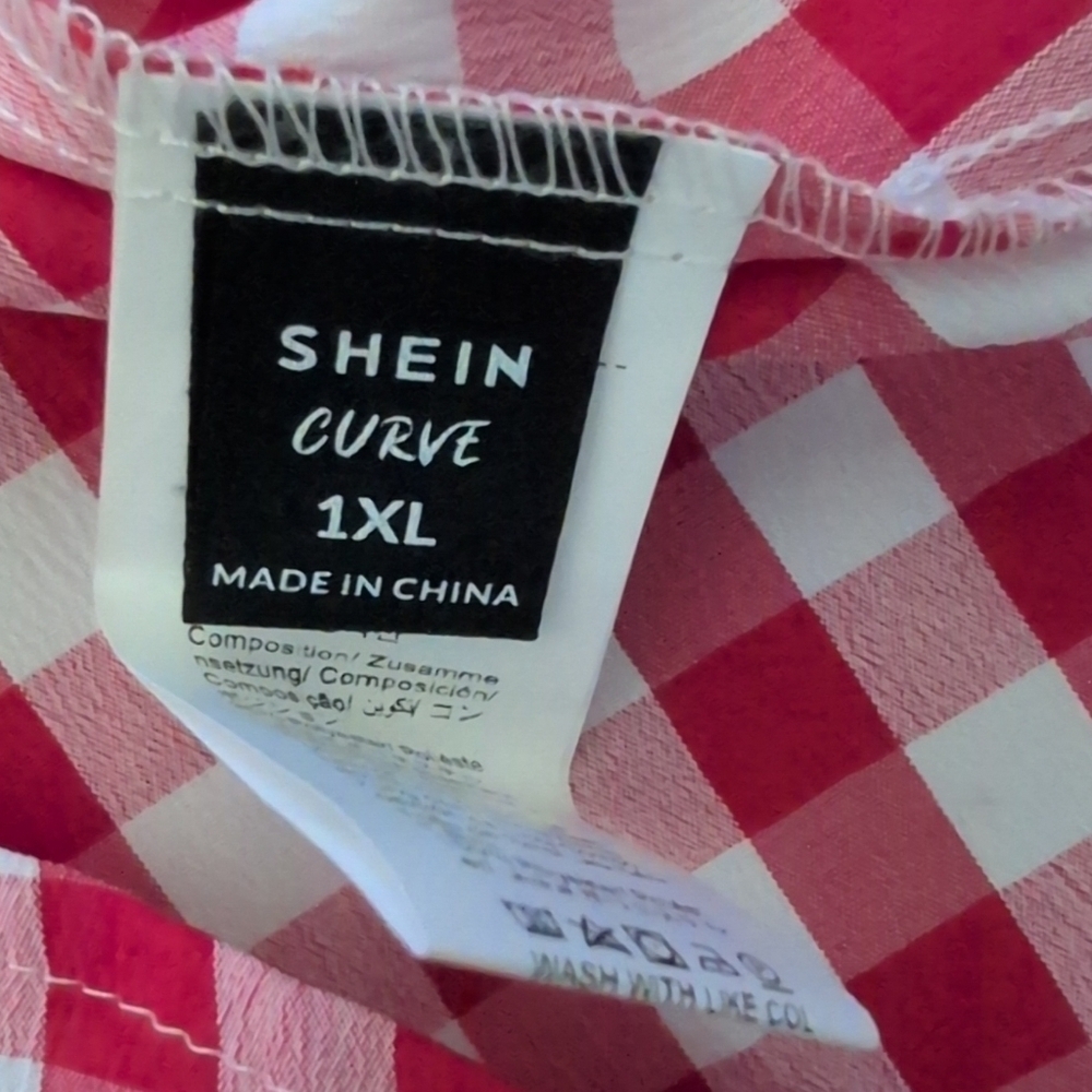 Shein Mod Plus Size Red Plaid Hollow Out Shoulder Victorian Corset Costume - Picture 12 of 12